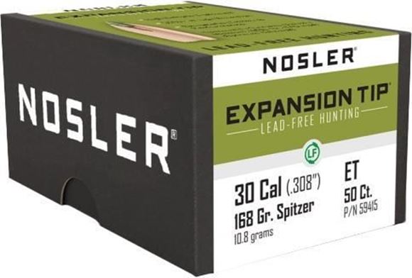 Picture of Nosler 59415 E-Tip Lead Free Rifle Bullets 30 Cal 168 Gr 30 50 Bx