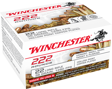 Picture of Winchester 222 Rounds Rimfire Ammo - 22 LR, 36Gr, Copper Plated Hollow Point, 222rds Box, 1280fps