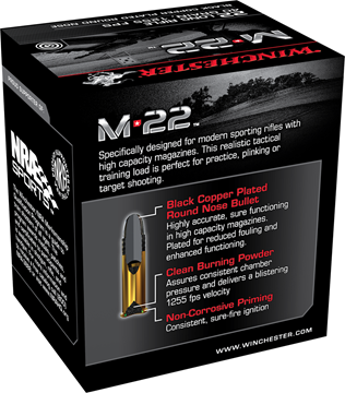 Picture of Winchester M22 Rimfire Ammo - 22 LR, 40Gr, Black Copper Plated Round Nose, 500rds Bulk Box, 1255fps