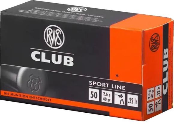 Picture of RWS Rottweil Sport Line Sports Rimfire Ammo - Club, 22 LR, 40Gr, Solid, 5000rds Case