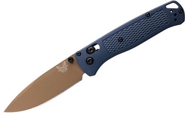 Picture of Benchmade Knife Company, Knives - Bugout, AXIS Mechanism, 3.24" S30V Blade, Blue Grivory Handle, FDE Blade, Mini Deep Carry Reversable Clip, Drop-Point, Plain Edge, Lanyard Hole, Weight: 1.85oz (52.45g)