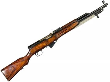 Picture of Simonov Surplus SKS Semi-Auto Rifle - 7.62x39mm, 20", Blued, Hardwood Stock, 5rds, Post Front & Adjustable Rear Sights, Folding Bayonet, Refurbished