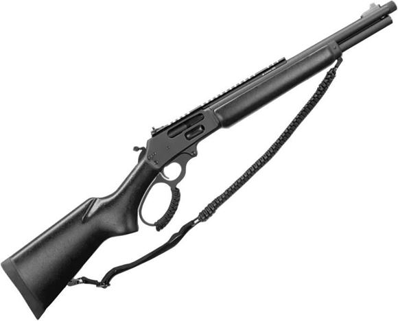 Picture of Marlin 1895 Dark Series Lever Action Rifle - 45-70 Govt, 16.25", Paracord Loop Wrap, Paracord Sling, Parkerized Finish, XS Rail Lever w/ Ghost Ring, Black Stock w/ Webbing, 11/16-24 Threaded Muzzle, 5rds