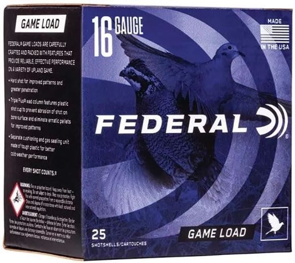 Federal Game-Shok Upland Game Load Shotgun Ammo - 16Ga, 2-3/4", 2-1/2DE, 1oz, #8, 25rds Box, 1165fps