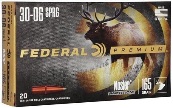 Picture of Federal Premium Vital-Shok Rifle Ammo - 30-06 Sprg (7.62x63mm), 165Gr, Nosler Partition, 20rds Box, 2830fps