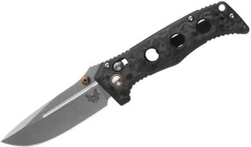 Picture of Benchmade Knife Company, Knives - Sibert Mini Adamas, AXIS Mechanism, 3.25" CPM-Magnacut  Blade, Stonewash Finish , Marbled Carbon Fiber Handle, Deep Carry Reversable Clip, Drop-Point, Plain Edge, Lanyard Hole.