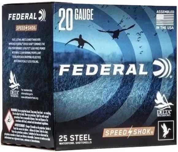 Picture of Federal Speed-Shok Waterfowl Load Shotgun Ammo - 20Ga, 3", 7/8oz, #1, Steel, 25rds Box