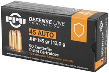 Picture of PPU PPD45 Defense Pistol Ammo 45 ACP, JHP, 185 Gr, 50 Rnd
