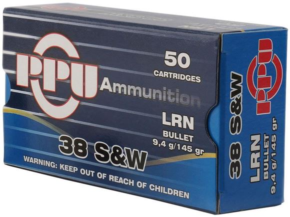 Picture of PPU PPH38SW Pistol Ammo 38 S&W, LRN 145 Gr, 50 Rnd