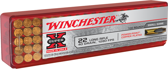 Winchester X22LRPP1 Super-X Rimfire Ammo 22 LR, Power-Point, 40 Grains 1280 fps, 100 Rounds, Boxed