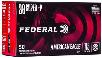 Picture of Federal AE38S3 American Eagle Pistol Ammo 38 Super 115Gr JHP 1130 FPS (125 Power Factor), 50/Box
