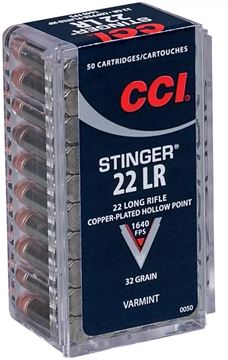 Picture of CCI Varmint Rimfire Ammo - Stinger, 22 LR, 32Gr, CPHP, 500rds Brick, 1640fps