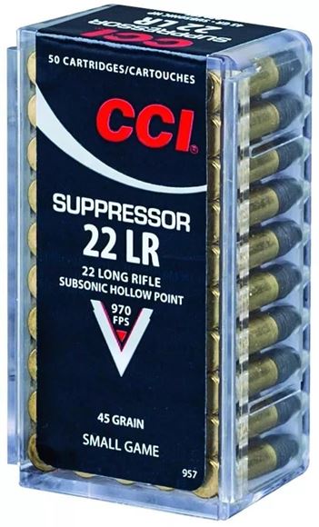 Picture of CCI Small Game Rimfire Ammo - Suppressor, 22 LR, 45Gr, LHP, 5000rds Case, 970fps