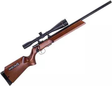 Picture of Used Anschutz 1517 D HB Bolt Action Rifle - 17 HMR, 22", Heavy Barrel, Blued, Walnut Beavertail Stock, Match 64 Action, 2-Stage Trigger, Sghtron 36x42 Scope, 1 Magazine, Very Good Condition