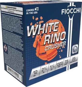 Picture of Fiocchi White Rino Crusher Shotgun Ammo - 12Ga, 2-3/4", #7.5 Shot, 1-1/8 oz, 1300fps, 25rds Box