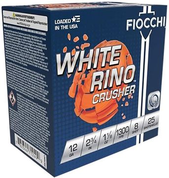 Picture of Fiocchi White Rino Crusher Shotgun Ammo - 12Ga, 2-3/4", #8 Shot, 1-1/8 oz, 1300fps, 25rds Box