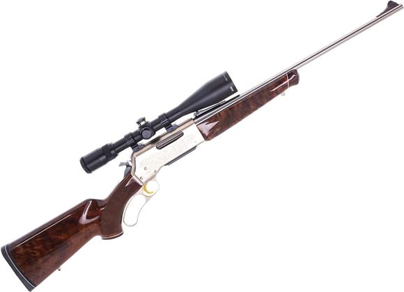 Picture of Used Browning BLR White Gold Medallion Lever-Action Rifle, 243 Win, 20" Barrel, Gloss Walnut Stock, With Bushnell Legend 4.5-14 Riflescope, Good Condition