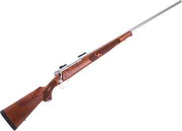 Picture of Used Winchester Model 70 Featherweight Stainless Dark Maple Bolt-Action 30-06 Sprg, 22" Barrel, Satin Stainless, Checkered Satin Finish AAAA Dark Maple Stock w/Schnabel Fore-End, With Leupold Bases, Excellent Condition
