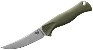 Picture of Benchmade Knife Company, Knives - Meatcrafter, 4" CPM-154 (58-61 HRC) Blade, Dark Olive Santoprene Handle, Plain Trailing Point, Lanyard Hole, Boltaron Sheath, Weight: 2.71 oz (76.83g)