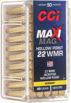 Picture of CCI Rimfire Rifle Ammo - Maxi-Mag, 22 WMR, 40Gr, JHP, 50rds Box, 1875fps