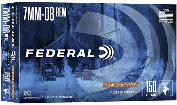 Picture of Federal Power-Shok Rifle Ammo - 7mm-08 Rem, 150Gr, Speer Hot-Cor SP, 20rds Box