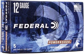 Picture of Federal Power-Shok Shotgun Ammo - 12Ga, 2-3/4'', MAX DE, #4 Buck, 27 Pellets, 1325fps, 5rds Box
