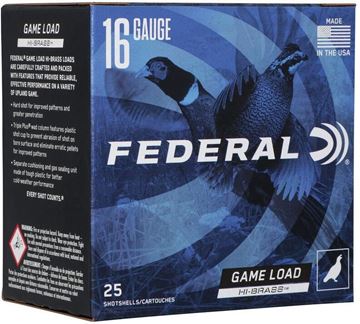Picture of Federal Game Load Hi-Brass Load Shotgun Ammo - 16Ga, 2-3/4", 3-1/4DE, 1-1/8oz, #6, 25rds Box, 1295fps