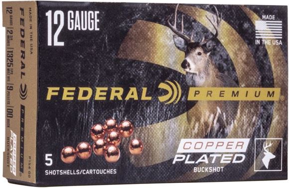 Picture of Federal Premium Shotgun Ammo - 12Ga, 2-3/4", 9 Pellet 00 Buckshot, Copper-Plated, 5rds Box