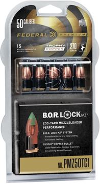 Picture of Federal PMZ50TC1 Muzzleloader Bullets, .50 Cal 270gr Trophy Copper MZ w/B.O.R Lock System, 15 Pk
