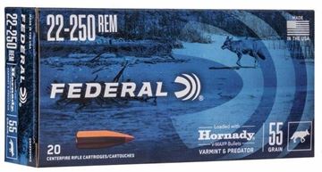 Picture of Federal Varmint & Predator Rifle Ammo - 22-250 Rem, 55Gr, Hornady V-Max , 20rds Box