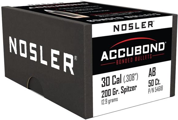 Picture of Nosler Bullets, AccuBond - 30 Caliber (.308"), 200Gr, Spitzer Point, 50ct Box
