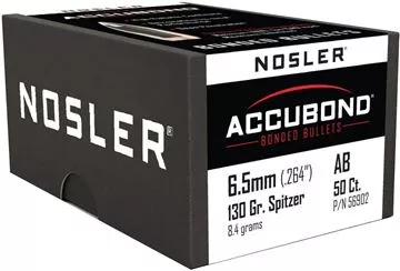 Picture of Nosler Bullets, AccuBond - 6.5mm Caliber (.264"), 130Gr, Spitzer Point, 50ct Box