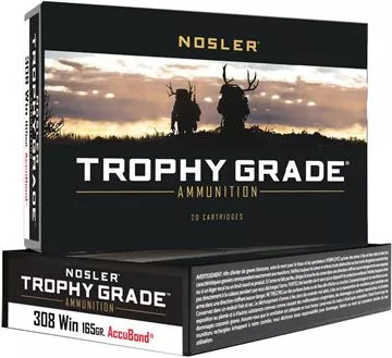 Picture of Nosler Trophy Grade Rifle Ammo - 308 Win, 165Gr, AccuBond, 20rds Box, Deer/Elk Sized Game, 1:10"