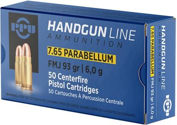 Picture of PPU PPH765P Pistol Ammo 7.65 Parabellum, FMJ, 93gr 50 Rnds