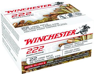 Picture of Winchester 222 Rounds Rimfire Ammo - 22 LR, 36Gr, Copper Plated Hollow Point, 222rds Box, 1280fps