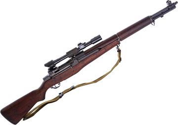 Picture of Used Springfield M1D Garand Semi-Auto Sniper Rifle, 30-06 Sprg, 1944 Mfg., With M84 Scope & Scope Case, Leather Cheek Rest, & Sling, Very Good Condition