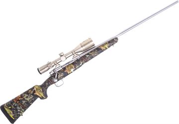 Picture of Used Winchester Model 70 Stainless, 300 WSM, 24'' Barrel, Control Round Feed, Camo Stock, Nikon Titanium 3.5-10x44 Scope, Stock Finish is Worn on The Bottom Otherwise Good Condition