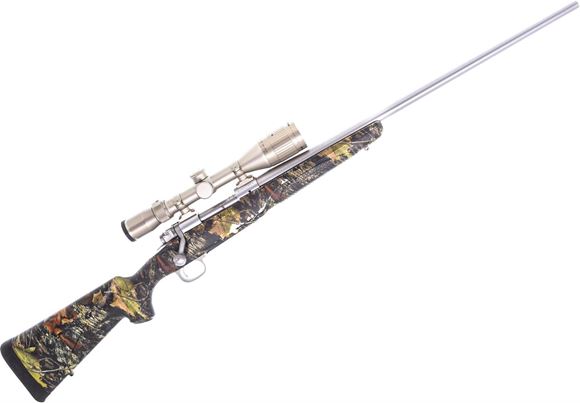 Picture of Used Winchester Model 70 Stainless, 300 WSM, 24'' Barrel, Control Round Feed, Camo Stock, Nikon Titanium 3.5-10x44 Scope, Stock Finish is Worn on The Bottom Otherwise Good Condition